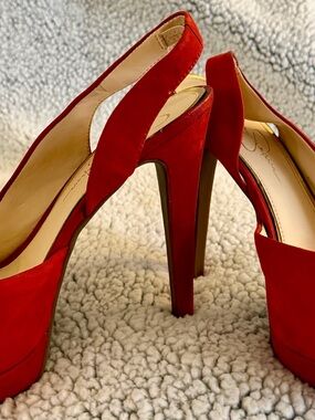 Jessica Simpson Red Suede Slingback Platform Heels